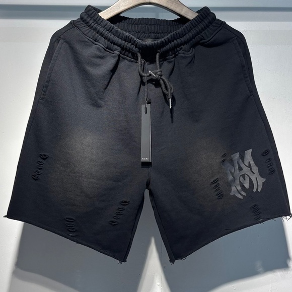 Men's Black Distressed Shorts - Picture 1 of 2